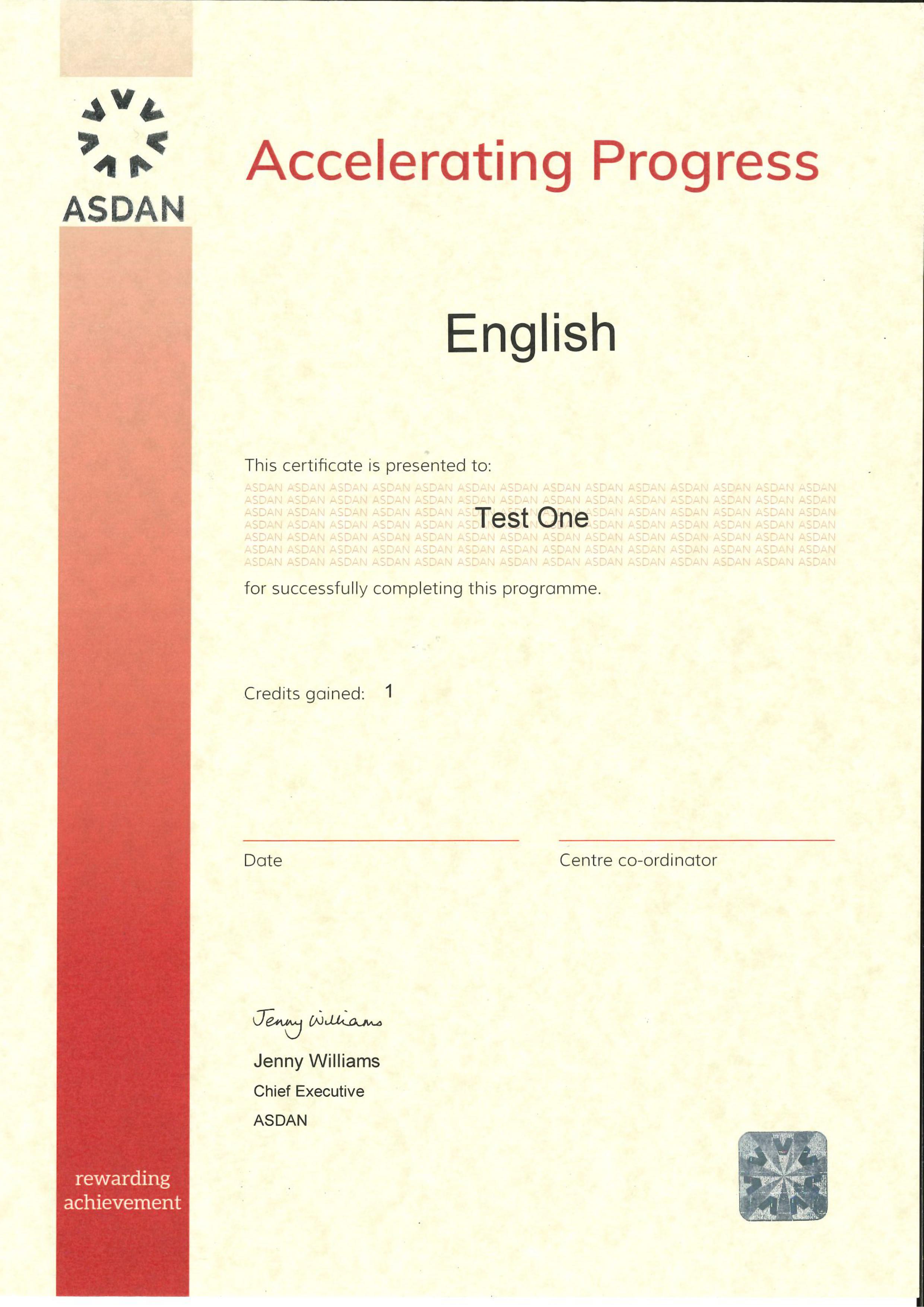 英語課程證書